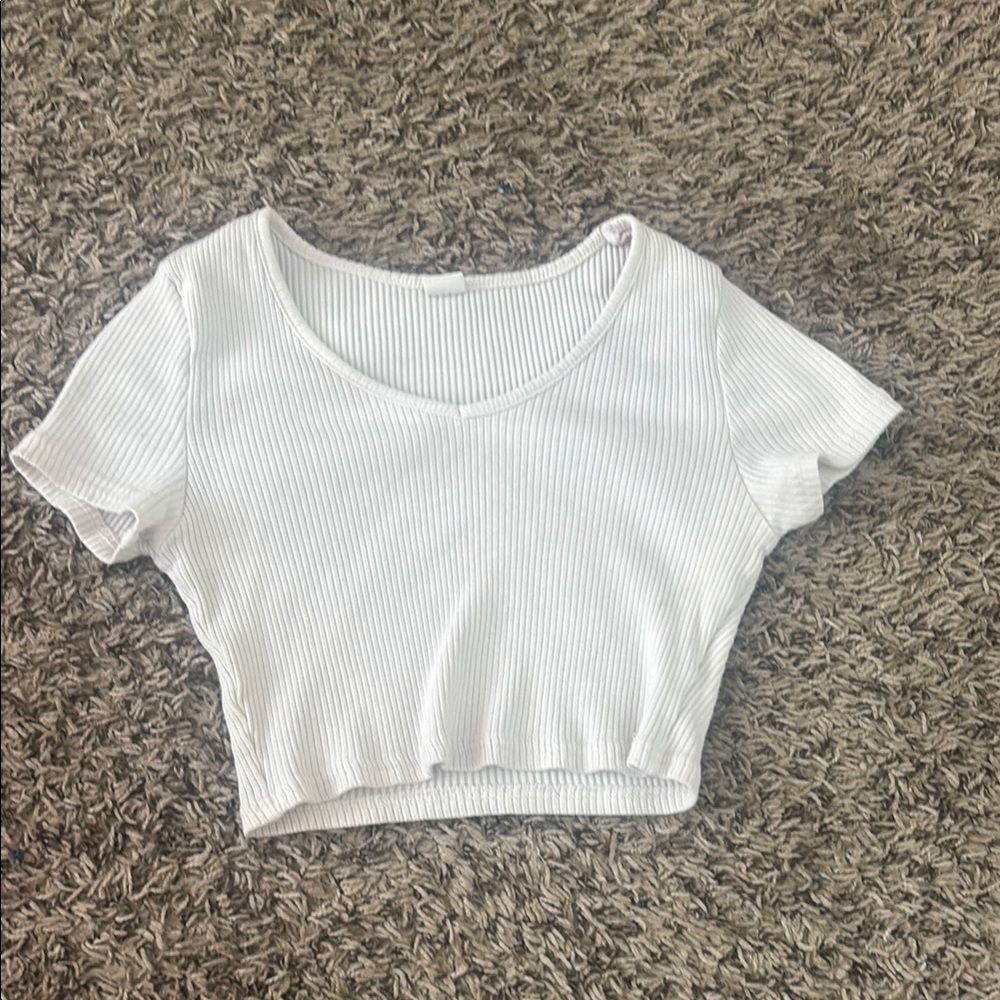 SHEIN White Ribbed Crop T-Shirt Short Sleeve